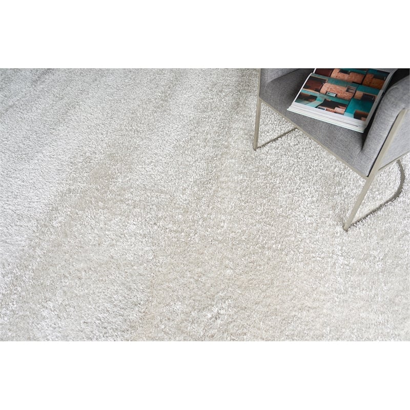 Luxe Shag Power Loom Polyester/Microfiber Light Beige 4'x6' Area Rug