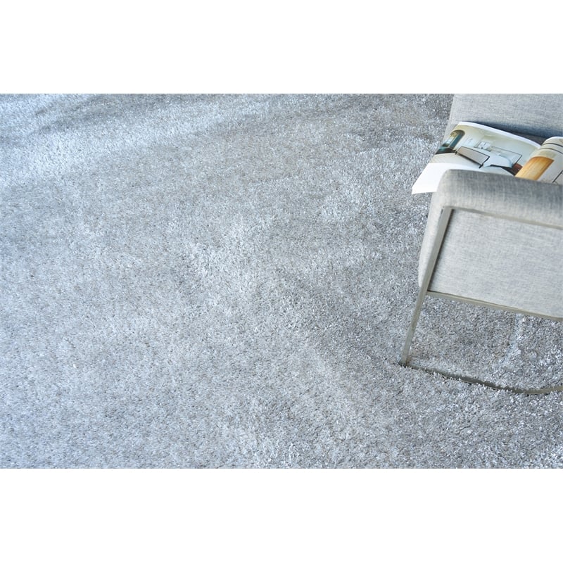 Luxe Shag Power Loom Polyester/Microfiber Silver 10'x14' Area Rug
