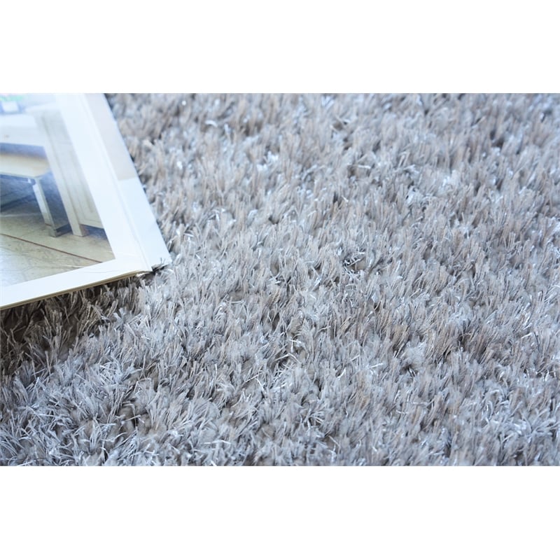 Luxe Shag Power Loom Polyester/Microfiber Silver 10'x14' Area Rug