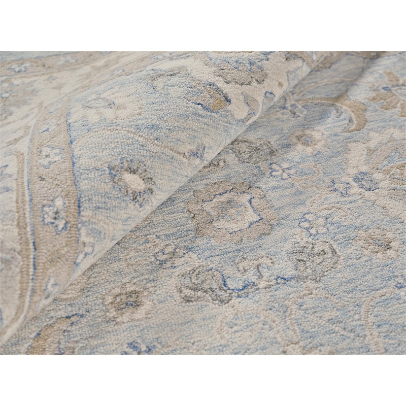 Marietta Oushak Hand-Tufted New Zealand Wool Light Blue/Ivory 6'x9' Area Rug