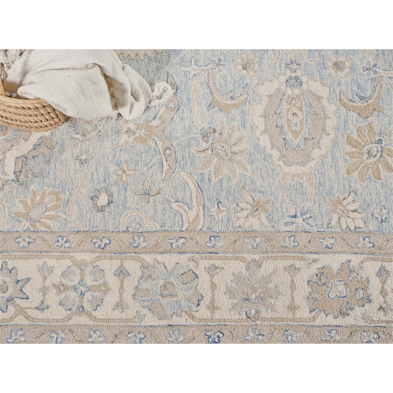 Marietta Oushak Hand-Tufted New Zealand Wool Light Blue/Ivory 6'x9' Area Rug