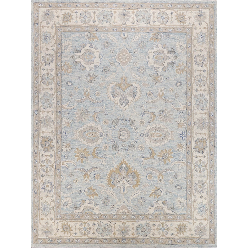 Marietta Oushak Hand-Tufted New Zealand Wool Light Blue/Ivory 6'x9' Area Rug