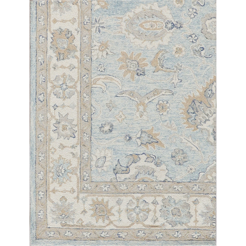 Marietta Oushak Hand-Tufted New Zealand Wool Light Blue/Ivory 9'x12' Area Rug