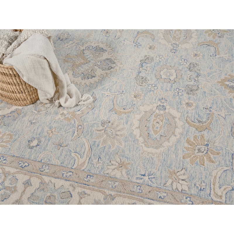 Marietta Oushak Hand-Tufted New Zealand Wool Light Blue/Ivory 9'x12' Area Rug