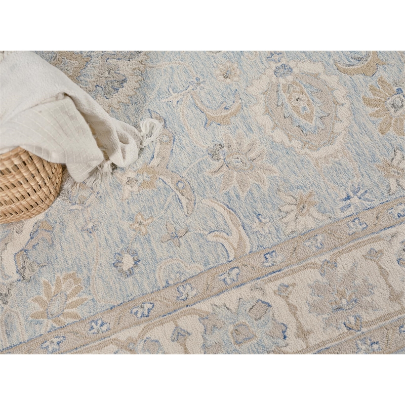 Marietta Oushak Hand-Tufted New Zealand Wool Light Blue/Ivory 9'x12' Area Rug