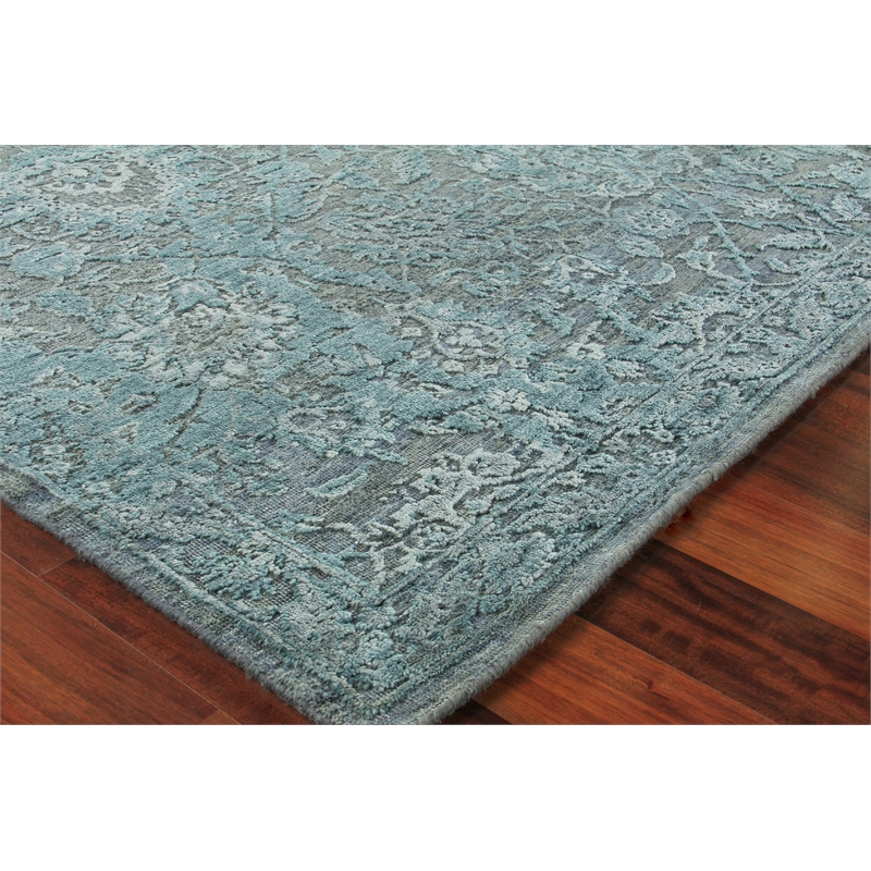 Meena Hand-Knotted Wool/Silk Blue/Light Blue 10'x14' Area Rug