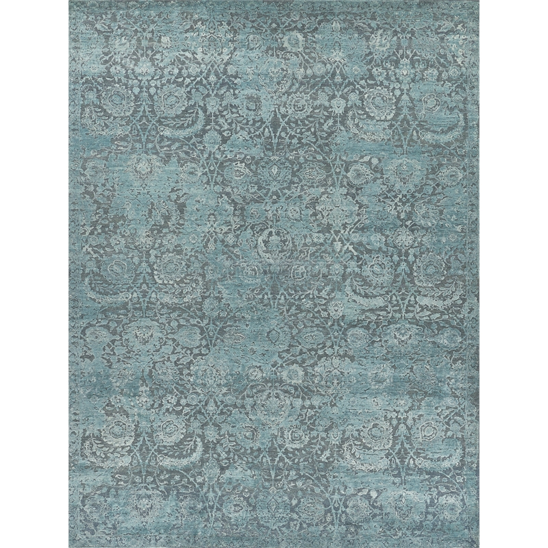 Meena Hand-Knotted Wool/Silk Blue/Light Blue 10'x14' Area Rug