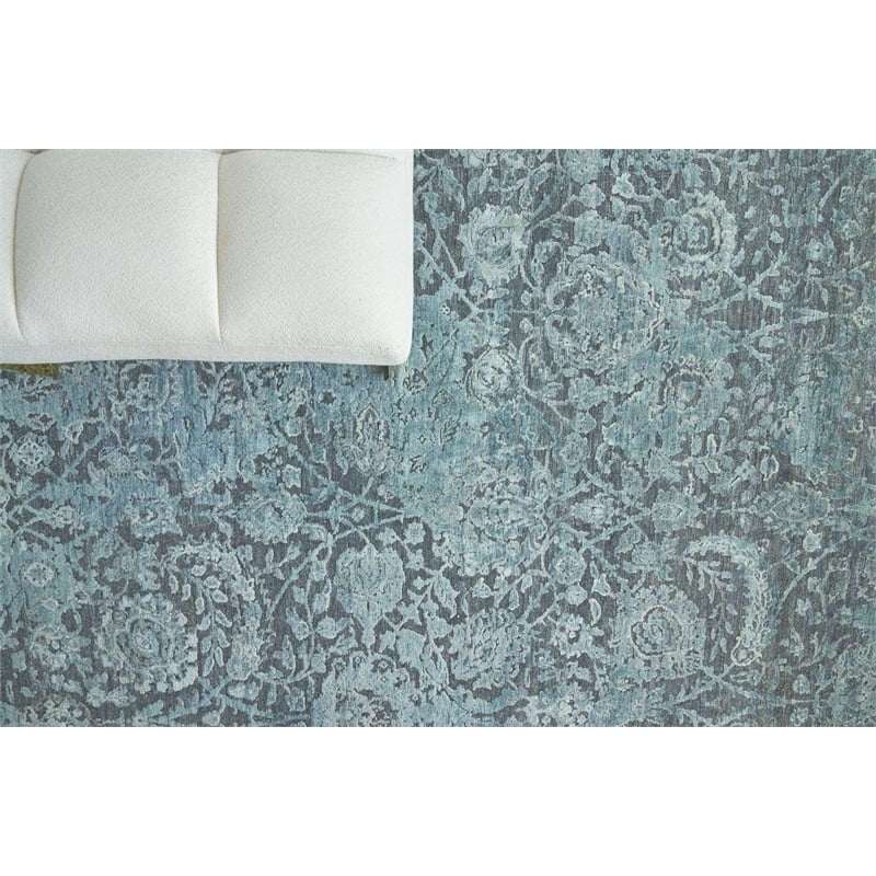 Meena Hand-Knotted Wool/Silk Blue/Light Blue 6'x9' Area Rug