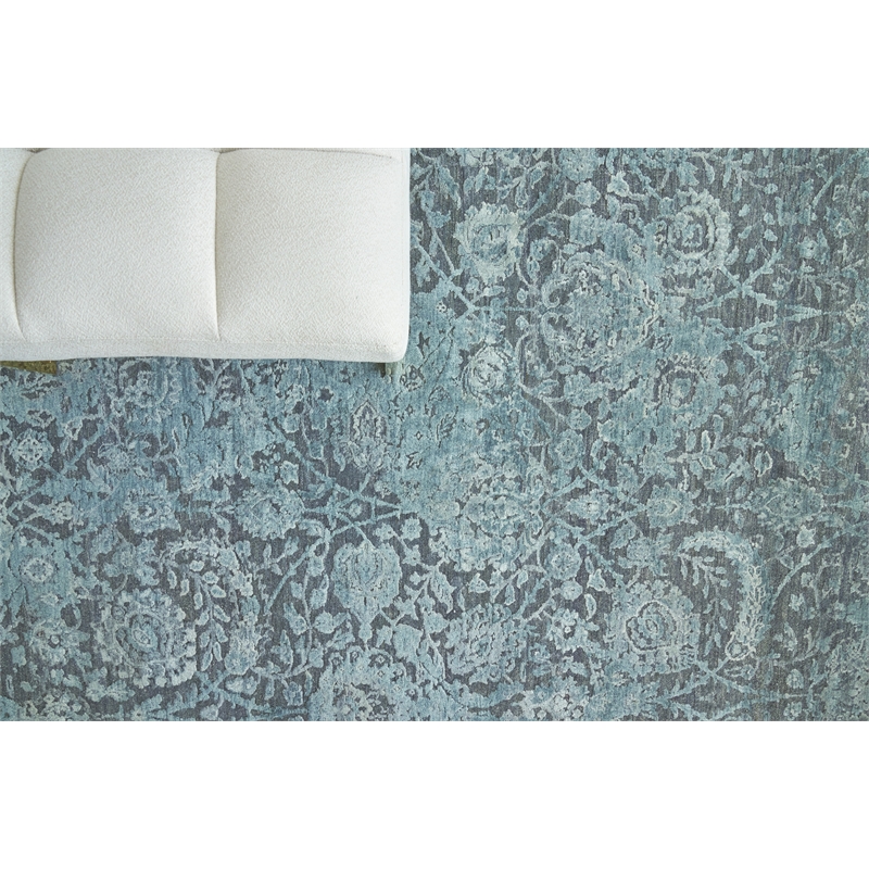 Meena Hand-Knotted Wool/Silk Blue/Light Blue 8'x10' Area Rug