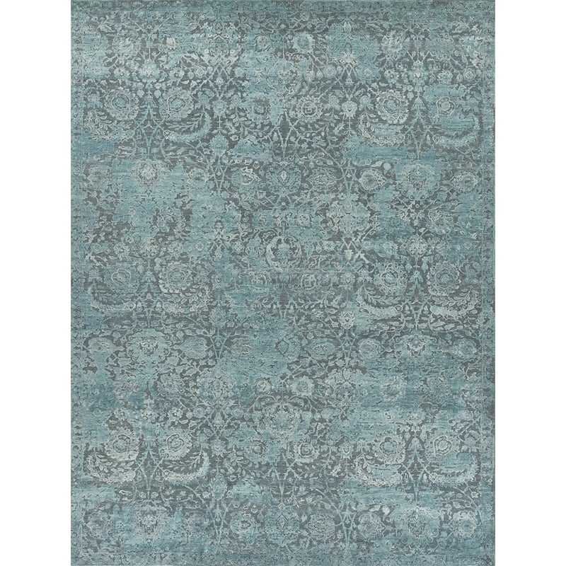 Meena Hand-Knotted Wool/Silk Blue/Light Blue 8'x10' Area Rug