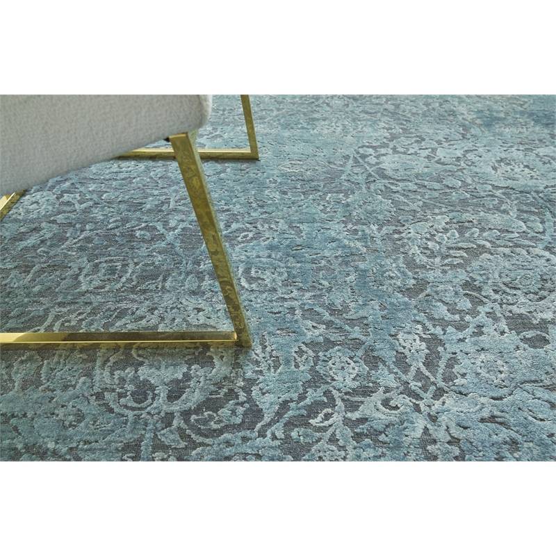 Meena Hand-Knotted Wool/Silk Blue/Light Blue 9'x12' Area Rug