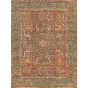 Mamluk Hand-Knotted New Zealand Wool Rust/Green 9'x12' Area Rug