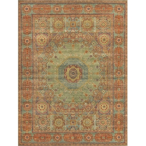 Mamluk Hand-Knotted New Zealand Wool Green/Light Blue 9'x12' Area Rug