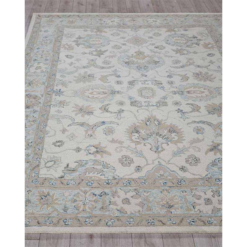 Marietta Oushak Hand-Tufted New Zealand Wool Ivory/Light Blue 6'x9' Area Rug