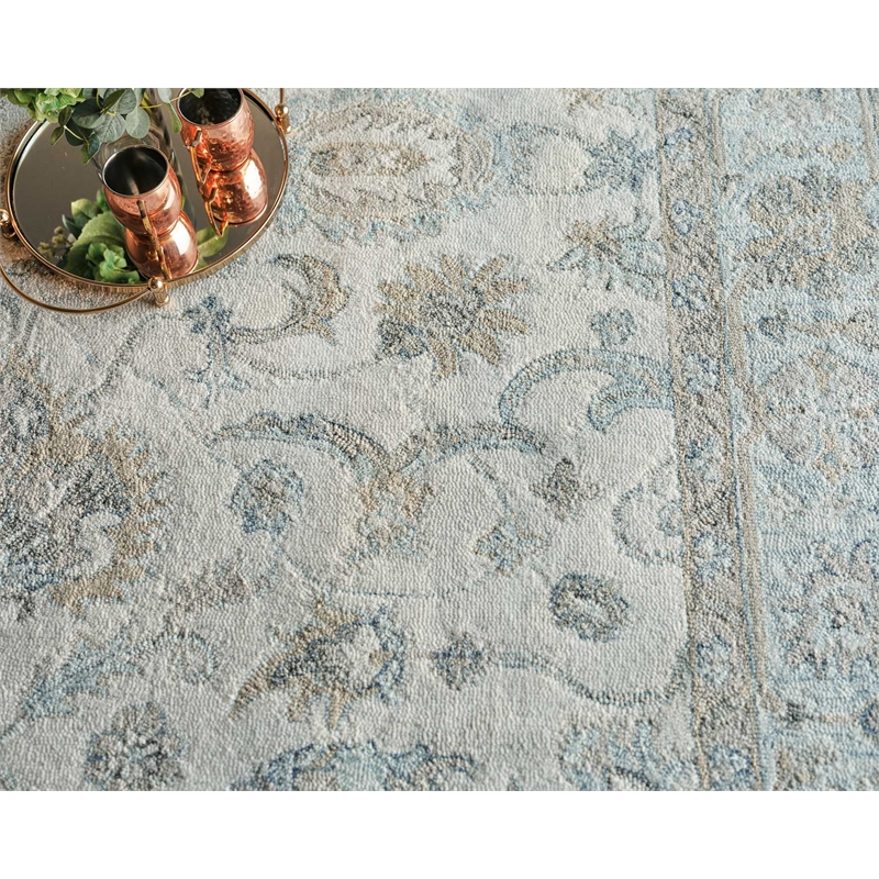 Marietta Oushak Hand-Tufted New Zealand Wool Ivory/Light Blue 6'x9' Area Rug