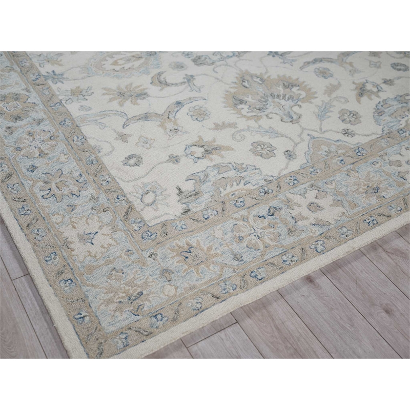 Marietta Oushak Hand-Tufted New Zealand Wool Ivory/Light Blue 9'x12' Area Rug