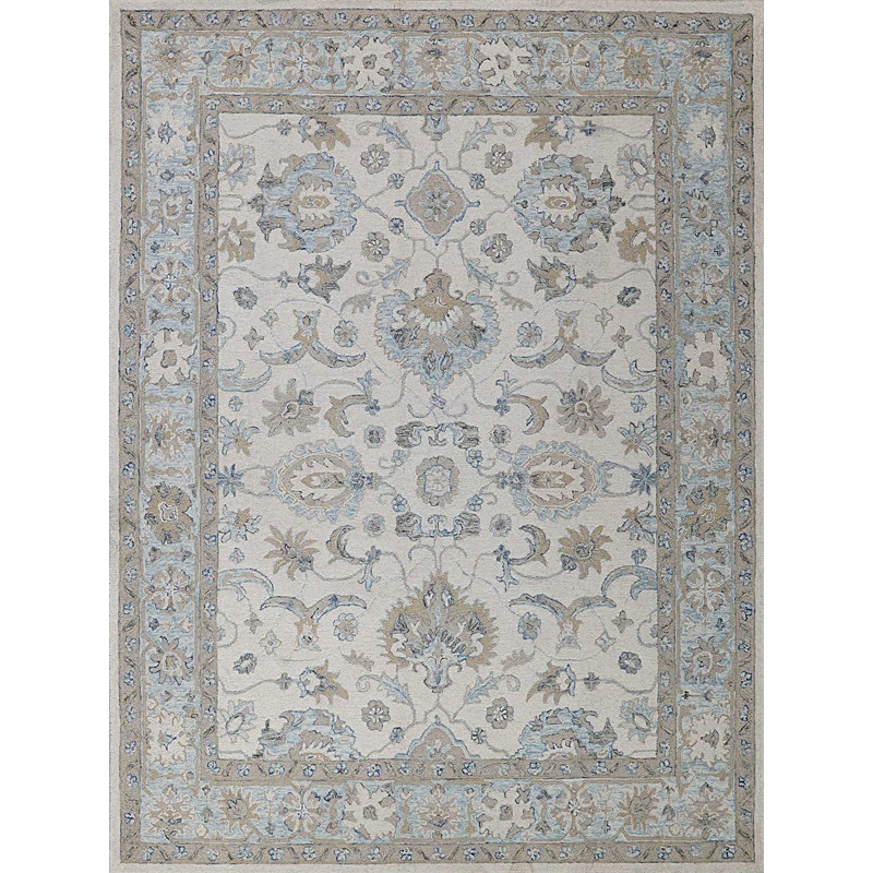 Marietta Oushak Hand-Tufted New Zealand Wool Ivory/Light Blue 9'x12' Area Rug