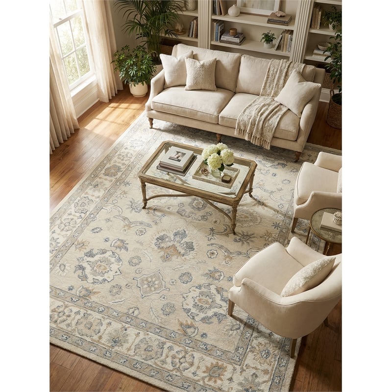 Marietta Oushak Hand-Tufted New Zealand Wool Ivory 6'x9' Area Rug