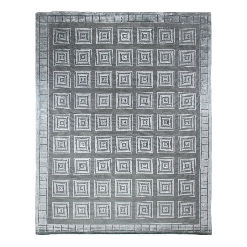 Metro Velvet Hand-Knotted Wool/Viscose Light Blue 10'x14' Area Rug