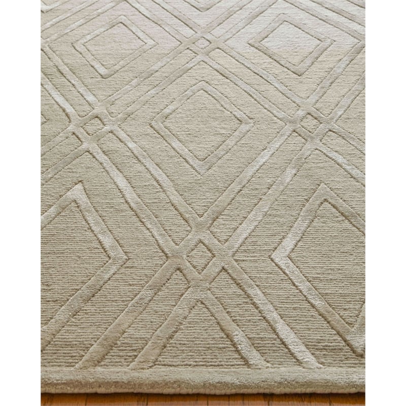 Metro Velvet Hand-Knotted Wool/Viscose Light Beige 12'x15' Area Rug