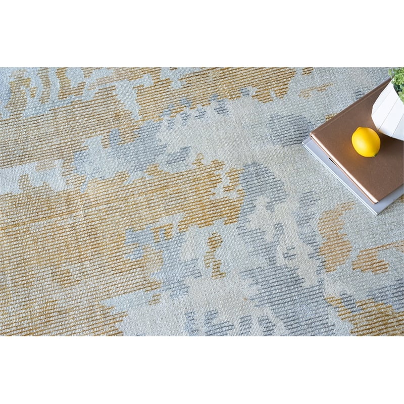Mineral Handloomed Wool/Bamboo Silk Silver/Gold 9'x12' Area Rug