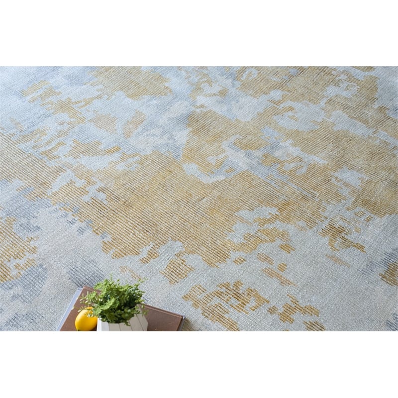 Mineral Handloomed Wool/Bamboo Silk Silver/Gold 9'x12' Area Rug