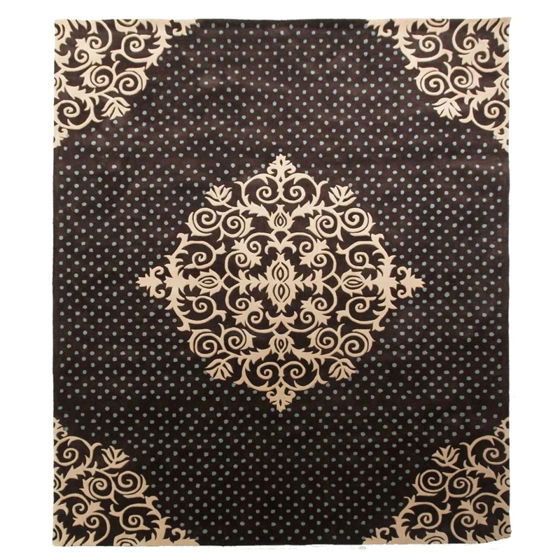 Metro Velvet Hand-Knotted Wool/Viscose Ivory/Light Blue 8'x8' Round Area Rug