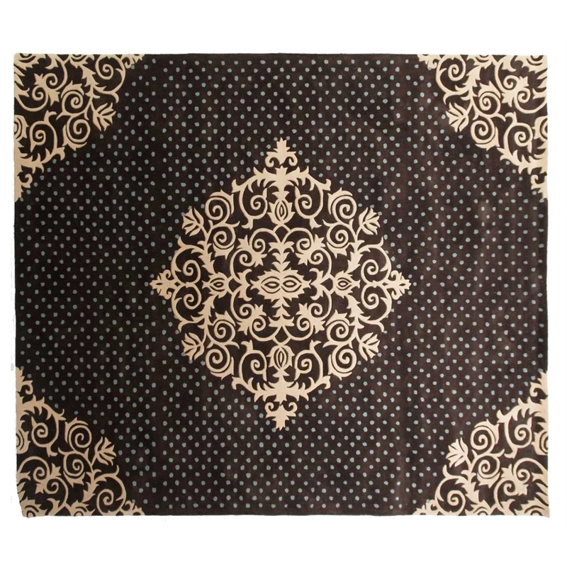 Metro Velvet Hand-Knotted Wool/Viscose Ivory/Light Blue 8'x8' Round Area Rug