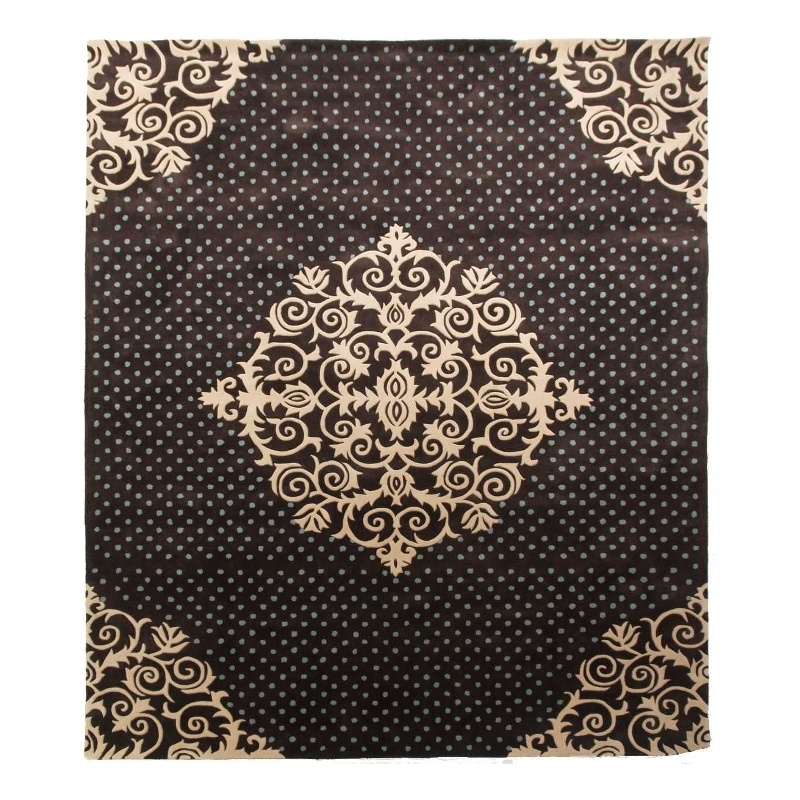 Metro Velvet Hand-Knotted Wool/Viscose Ivory/Light Blue 8'x8' Round Area Rug