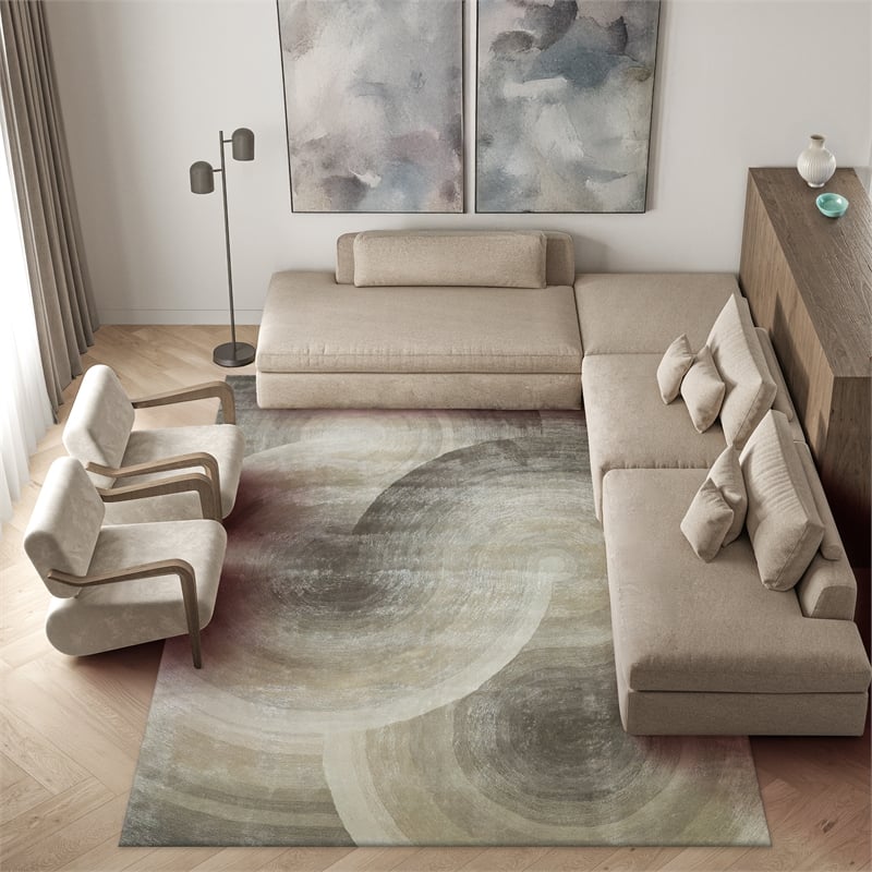 Mitomo Hand-Tufted Wool/Viscose Taupe 4'x6' Area Rug