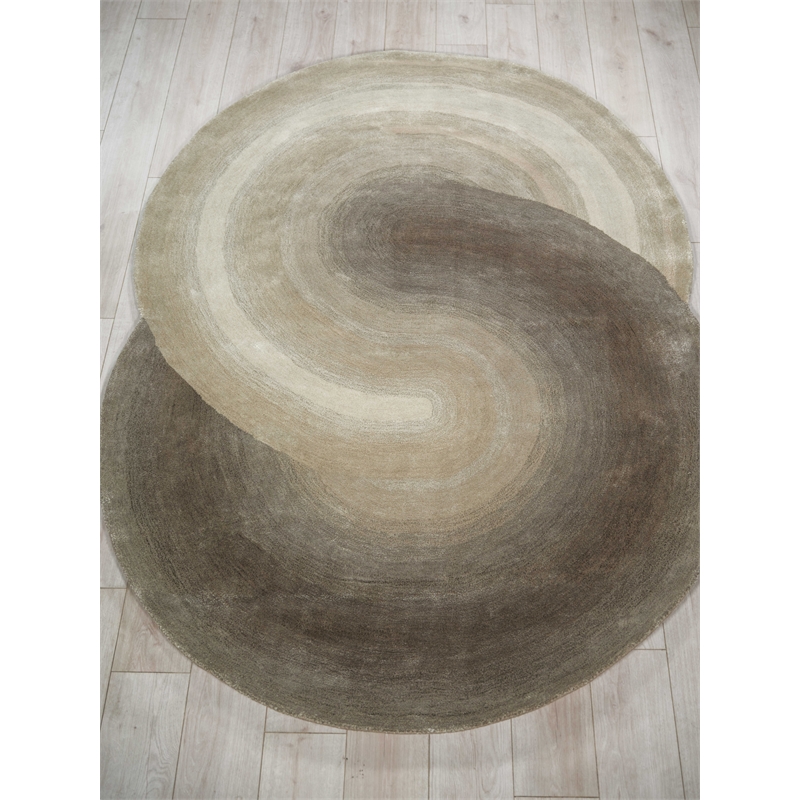 Mitomo Hand-Tufted Wool/Bamboo Silk Taupe 5'x7' Shape Area Rug