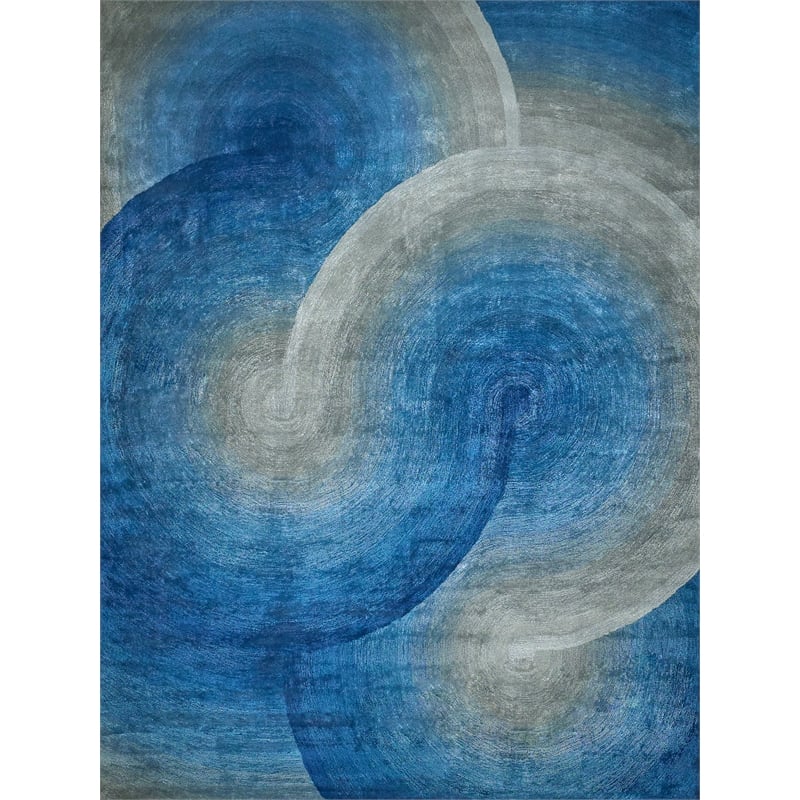 Mitomo Hand-Tufted Wool/Bamboo Silk Gray/Blue 6'x9' Area Rug