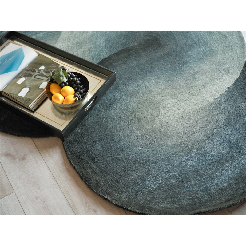 Mitomo Hand-Tufted Wool/Bamboo Silk Sea Green 5'x7' Shape Area Rug