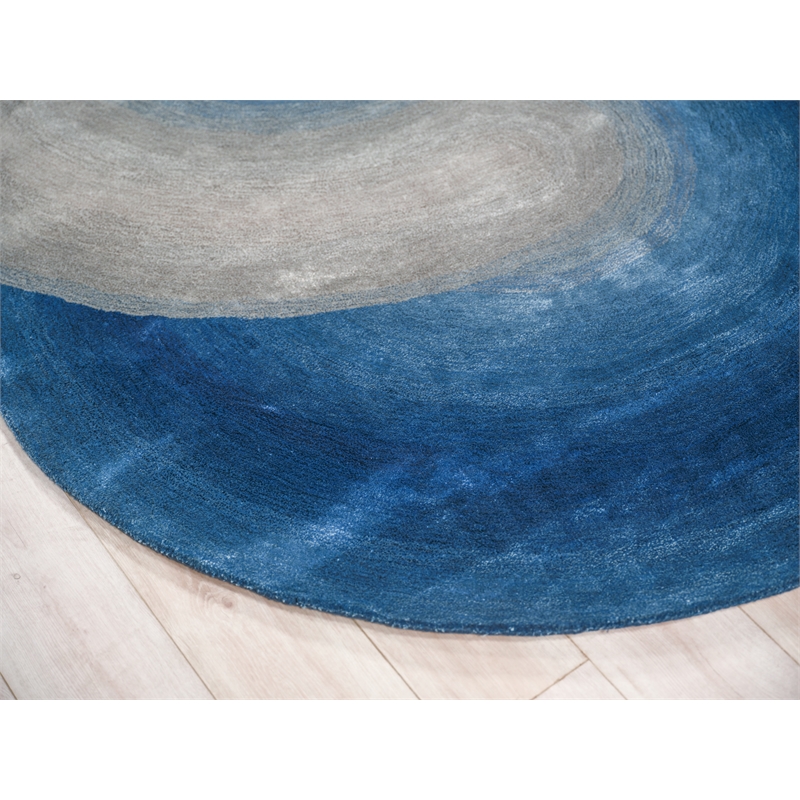 Mitomo Hand-Tufted Wool/Bamboo Silk Navy/Gray 5'x7' Shape Area Rug