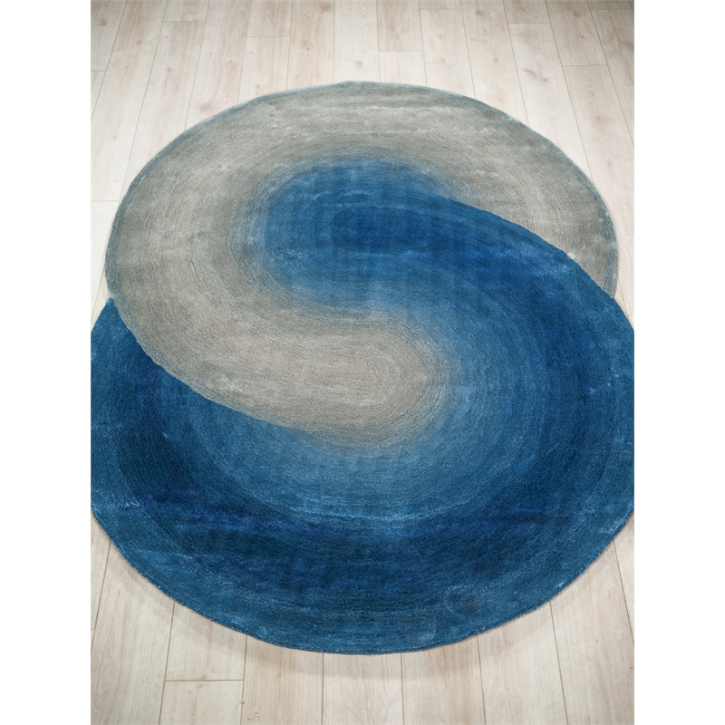 Mitomo Hand-Tufted Wool/Bamboo Silk Navy/Gray 5'x7' Shape Area Rug