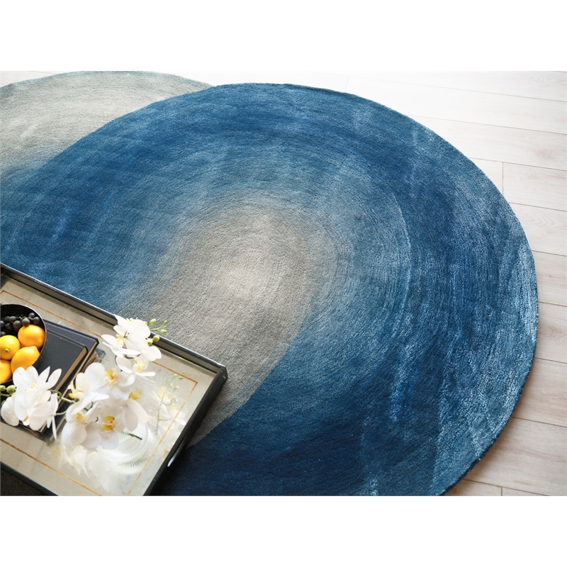 Mitomo Hand-Tufted Wool/Bamboo Silk Navy/Gray 5'x7' Shape Area Rug