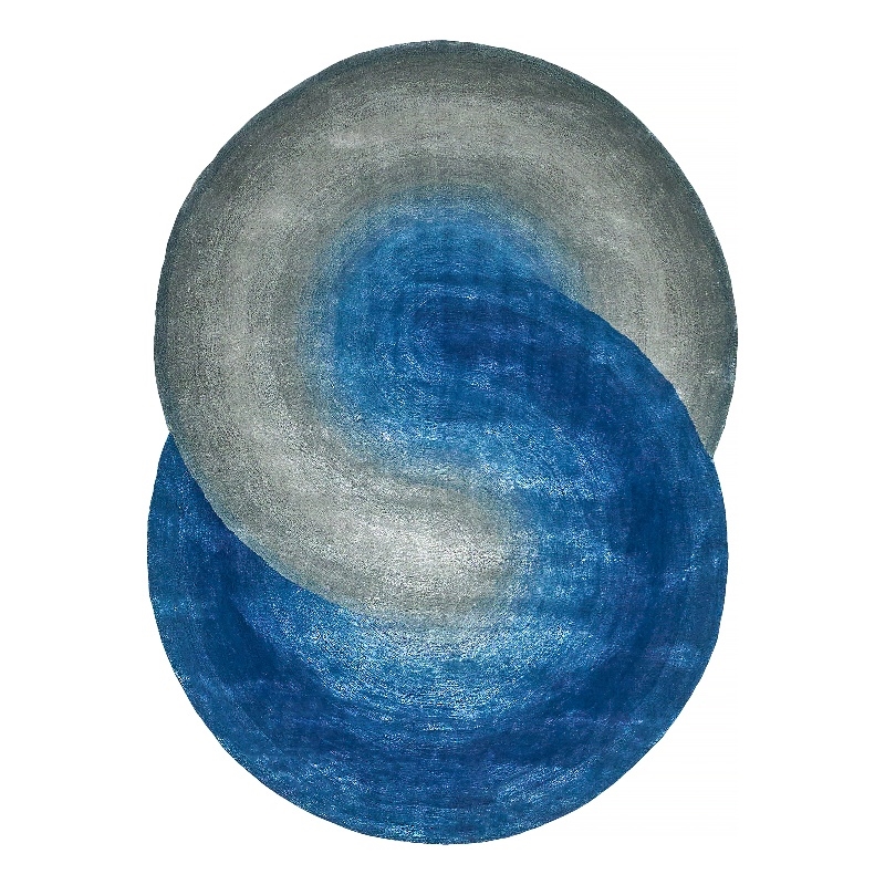 Mitomo Hand-Tufted Wool/Bamboo Silk Navy/Gray 5'x7' Shape Area Rug