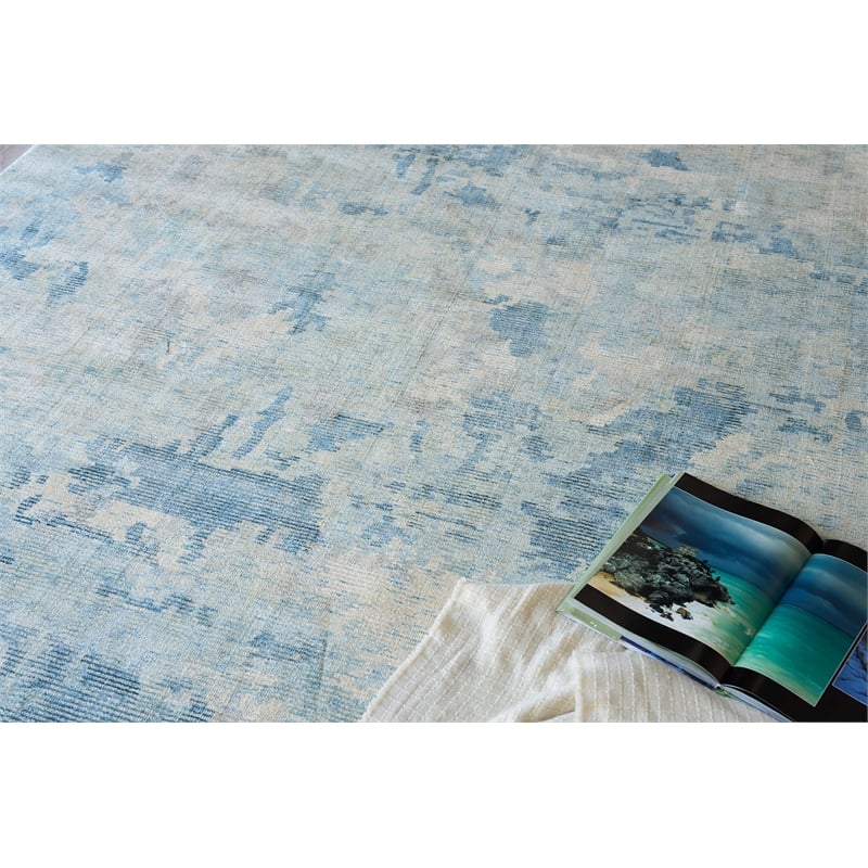 Mineral Handloomed Wool/Bamboo Silk Blue 14'x18' Area Rug