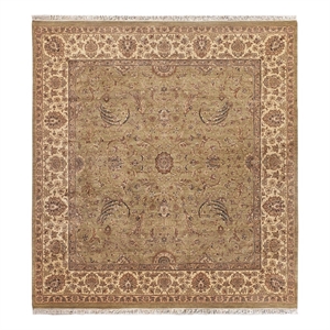 Moghul Hand-Knotted New Zealand Wool Light Green/Gold 9'x10' Area Rug