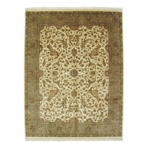 Moghul Hand-Knotted New Zealand Wool Gold/Green 14'x18' Area Rug