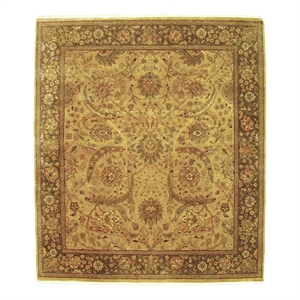 Moghul Hand-Knotted New Zealand Wool Wheat/Brown 8'x8' Round Area Rug