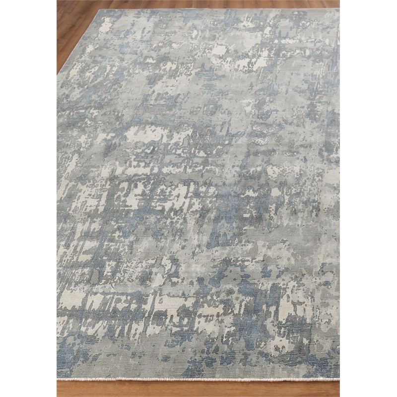 Murano Handloomed Wool/Bamboo Silk Silver/Blue 5'x8' Area Rug