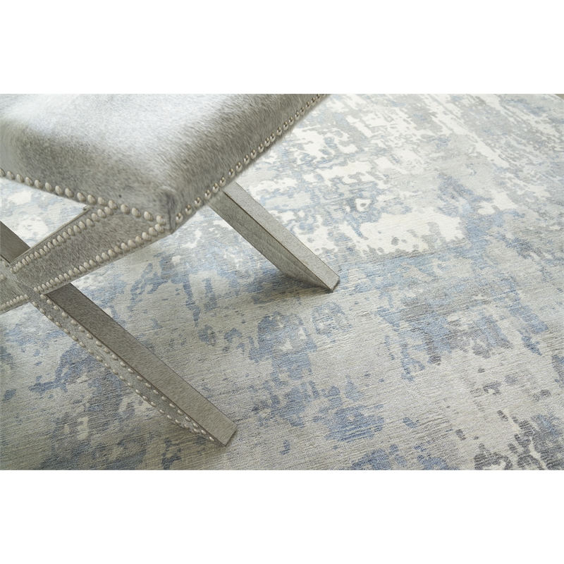 Murano Handloomed Wool/Bamboo Silk Silver/Blue 5'x8' Area Rug