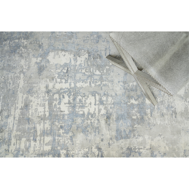 Murano Handloomed Wool/Bamboo Silk Silver/Blue 5'x8' Area Rug