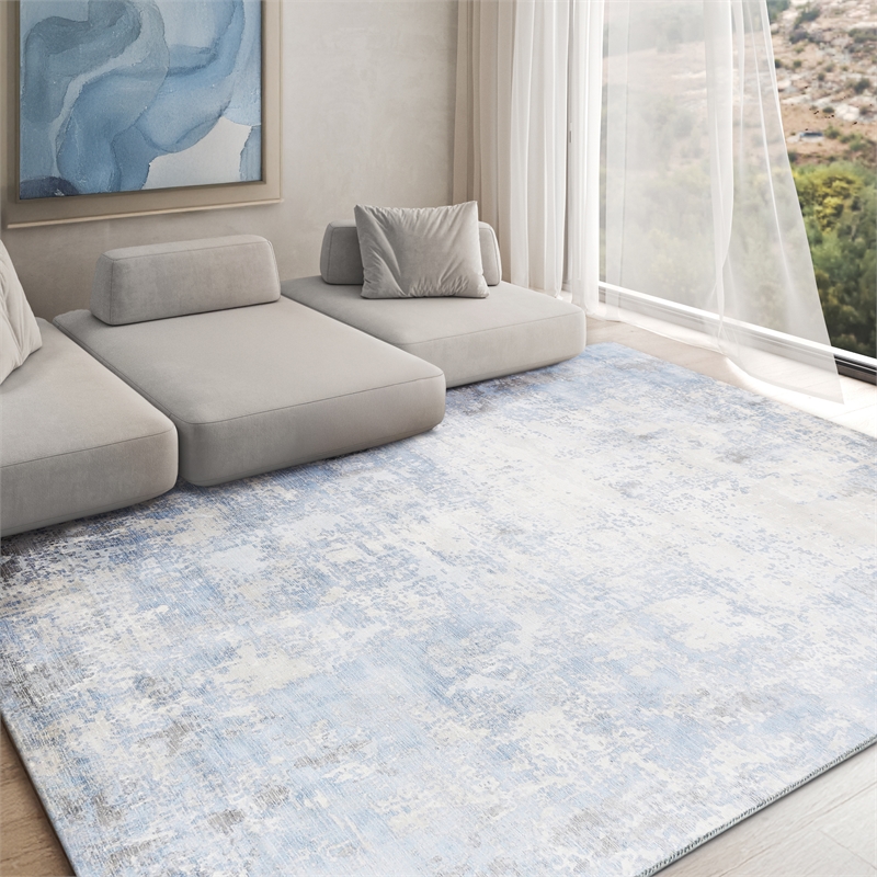 Murano Handloomed Wool/Bamboo Silk Silver/Blue 10'x14' Area Rug