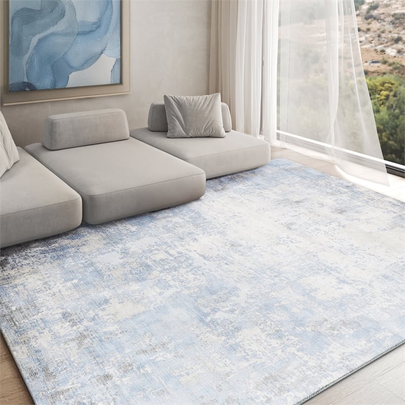 Murano Handloomed Wool/Bamboo Silk Silver/Blue 12'x15' Area Rug