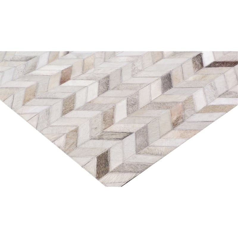 Mosaic Leather Hand-Tufted Leather Hide Silver 8'x10' Area Rug