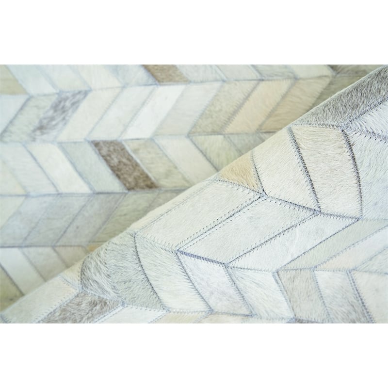 Mosaic Leather Hand-Tufted Leather Hide Silver 8'x10' Area Rug