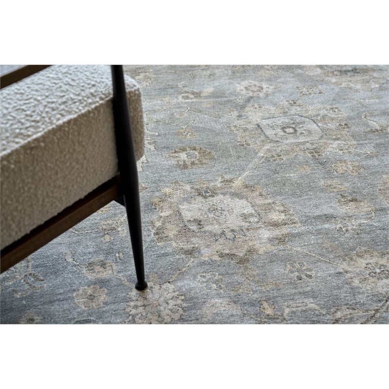 Museum Hand-Knotted Bamboo Silk Blue/Gray 6'x9' Area Rug