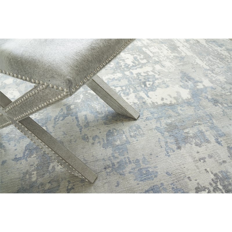 Murano Handloomed Wool/Bamboo Silk Silver/Blue 14'x18' Area Rug